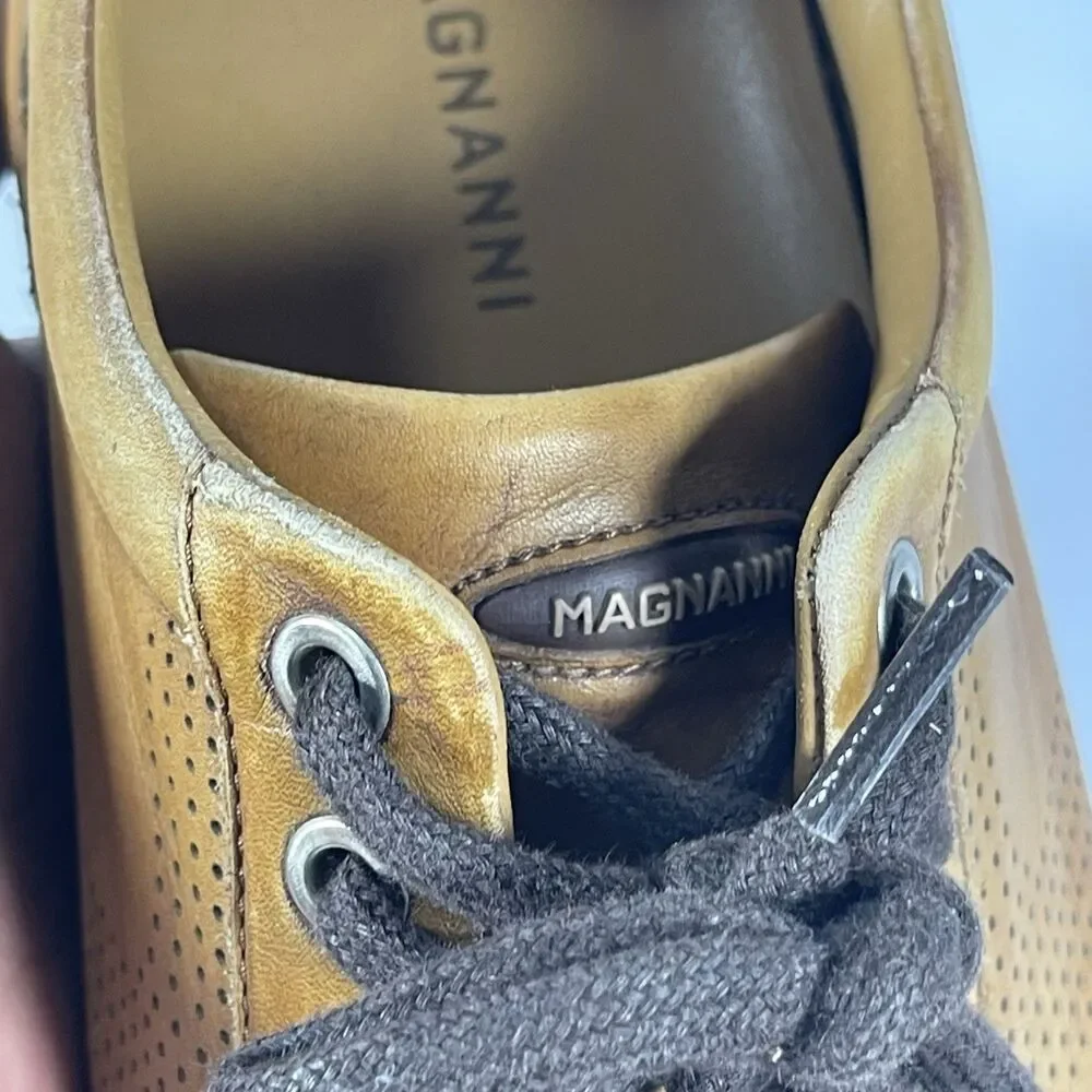 Magnanni Men’s Leather Perforated Sneakers | Size 9 M | Cognac Tan Made In Spain